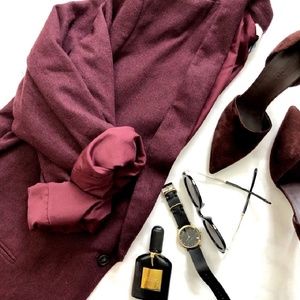 Burgundy Herringbone Longline Blazer